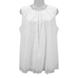Coldwater Creek White Cotton Sleeveless Blouse Embroidered Hem XL